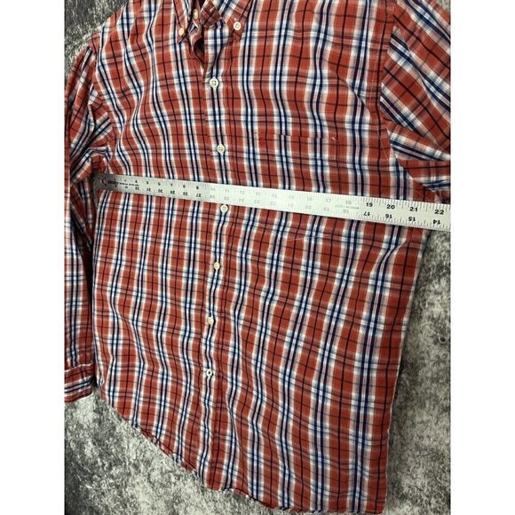 Izod Perform X Orange/ White /Blue Plaid Button Down Shirt Men's Medium - Picture 6 of 12
